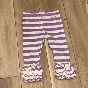 EUC Sew Sassy Boutique Girls Size 8 Purple & White Stripe Ruffle Leggings